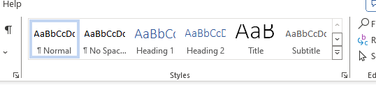 The Styles Gallery in Word showing styles for Normal, Heading 1, Heading 2, Heading 3 and Heading 4.