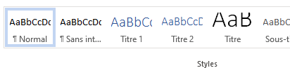 La galerie des styles dans Word montrant les styles Normal, Sans interlign et Titres.